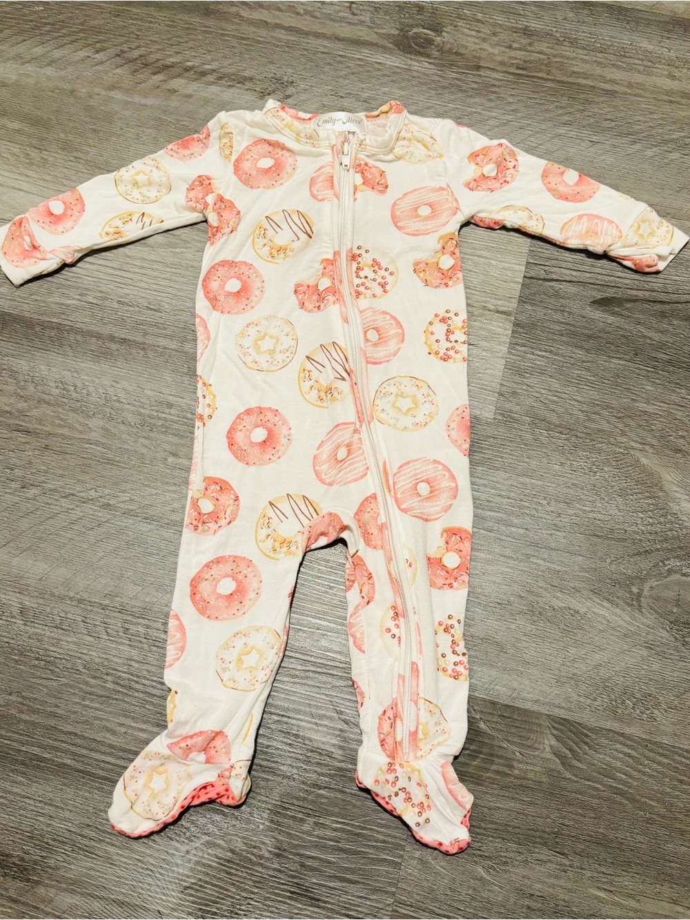 Emily & Oliver Donut-Print Pink Footed One-Piece Pajama Footies Sleeper Outfit